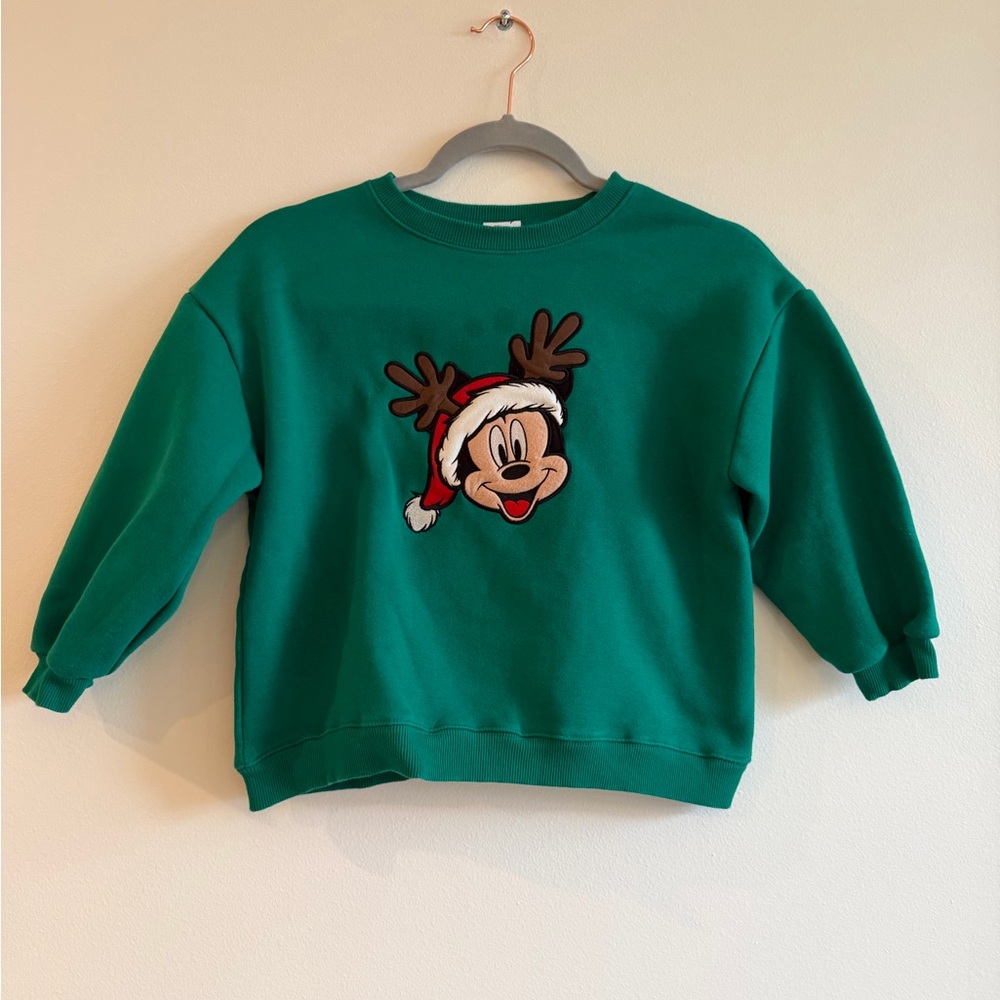 Disney Green Sweatshirt with Reindeer Mickey